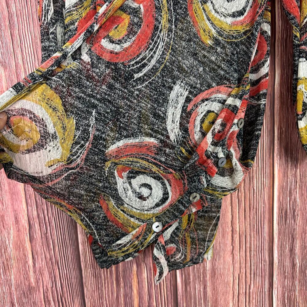 Ali Miles Womens Open Front Cardigan Sheer Swirl Pattern Art to Wear Size Medium - Picture 7 of 10
